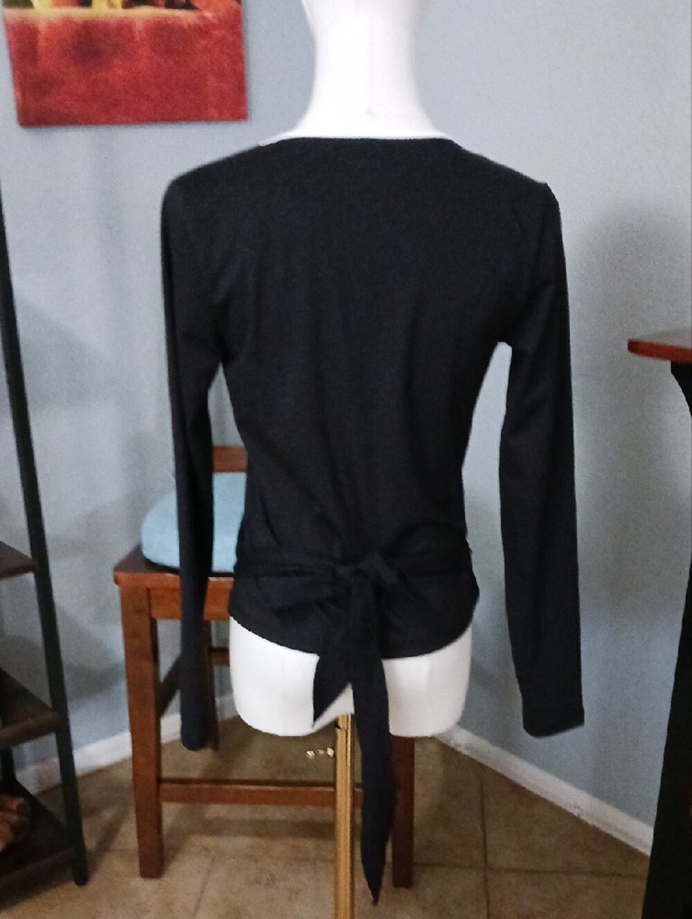 NEW! wild fable- Black Wrap-Style Long Sleeve Top with White Trim - Picture 7 of 12